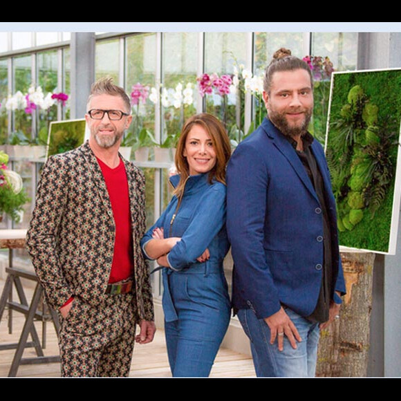 Elsa Fayer avec Gilles Pavan, meilleur ouvrier de France et Djordje Varda, ex-fleuriste du Ritz pour l'émission " C'est le bouquet" diffusée le 28 janvier 2017 sur TF1.