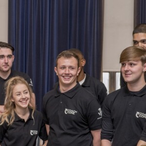 Le prince Harry lors de la cérémonie de remise des diplômes de Coach Core au Nottingham Council House à Nottingham, le 1er février 2017, un projet soutenu par la Royal Foundation.