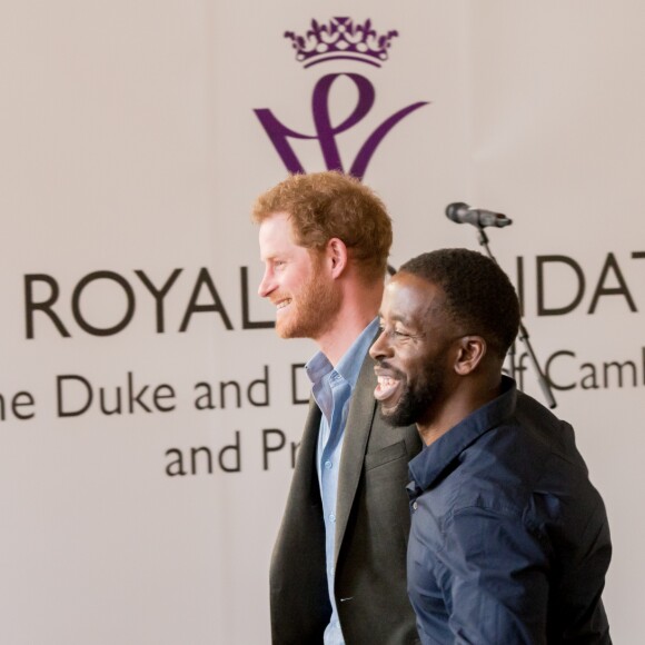 Le prince Harry lors de la cérémonie de remise des diplômes de Coach Core au Nottingham Council House à Nottingham, le 1er février 2017, un projet soutenu par la Royal Foundation.