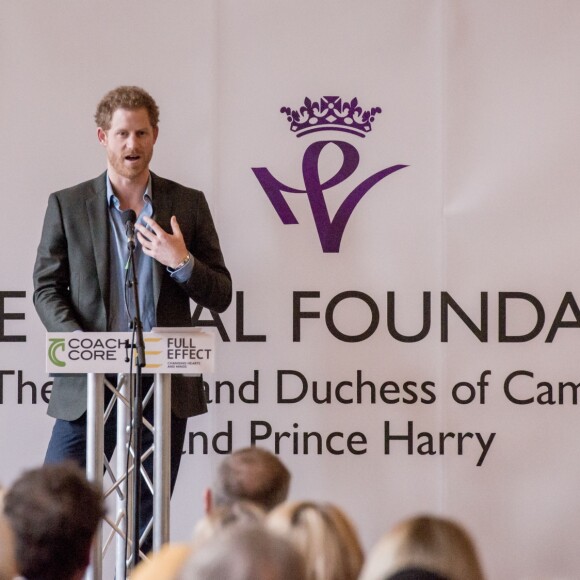 Le prince Harry lors de la cérémonie de remise des diplômes de Coach Core au Nottingham Council House à Nottingham, le 1er février 2017, un projet soutenu par la Royal Foundation.