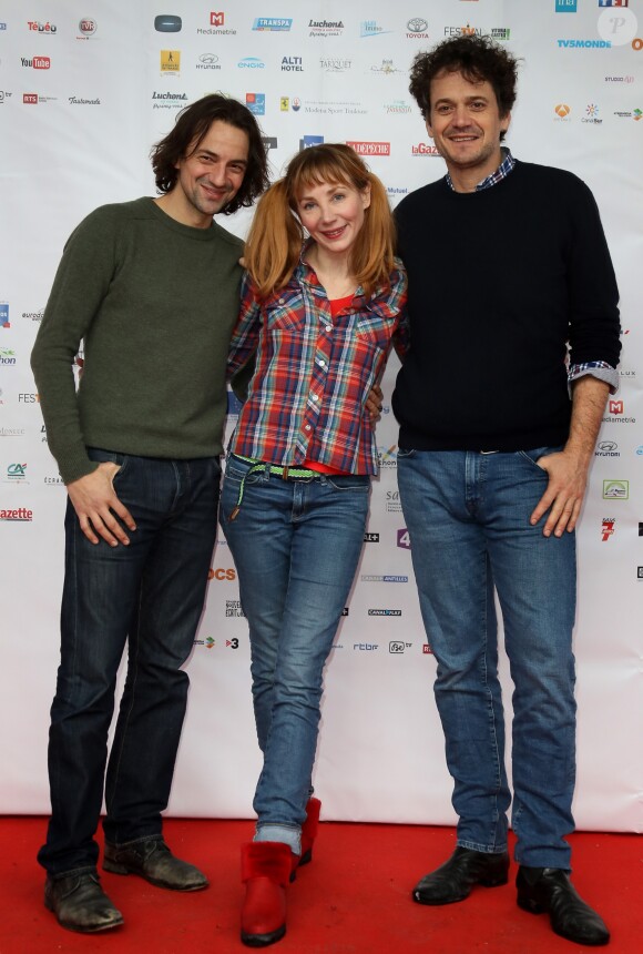 L'actrice Julie Depardieu et les acteurs Jérôme Robart et Mathias Mlekuz pour le film "Le mari de mon mari" lors du 19ème Festival des créations télévisuelles de Luchon, France, le 2 février 2017. © Patrick Bernard/Bestimage
