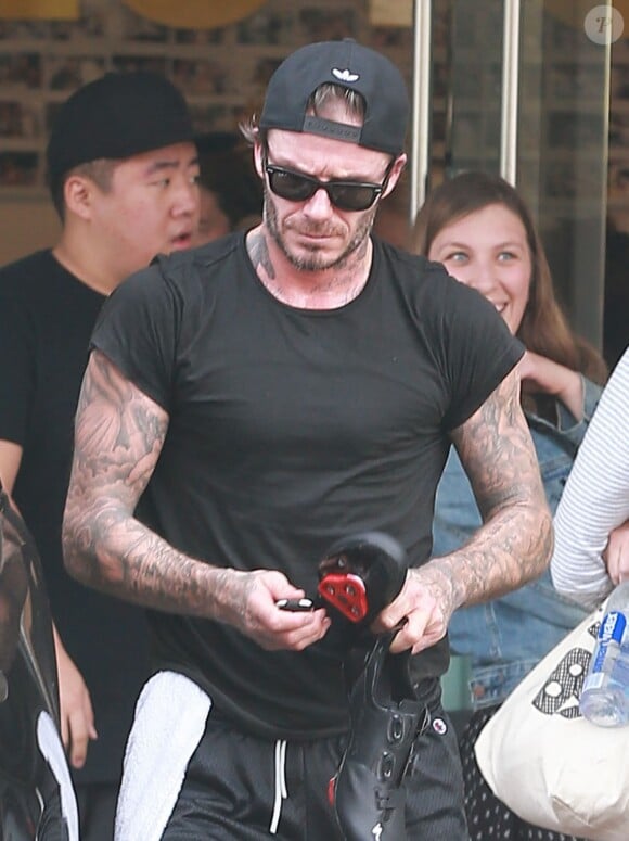 David Beckham sort de sa séance de SoulCycle à Brentwood, le 2 février 2017.