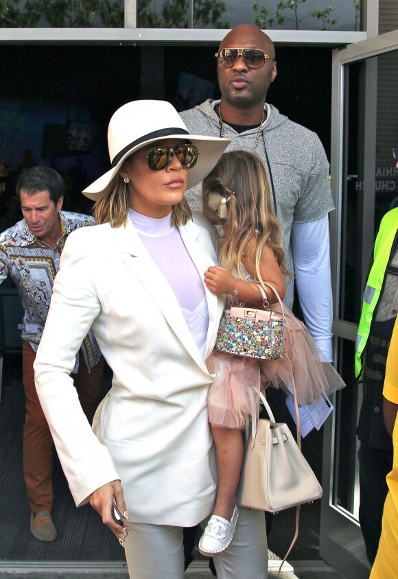 Lamar Odom et sa femme Khloé Kardashian avec ses enfants Mason Disick et Penelope Disick - Les membres de la famille Kardashian arrivent à l'église de Agoura Hills pour la messe de Pâques à Hagoura Hills le 27 Mars 2016.