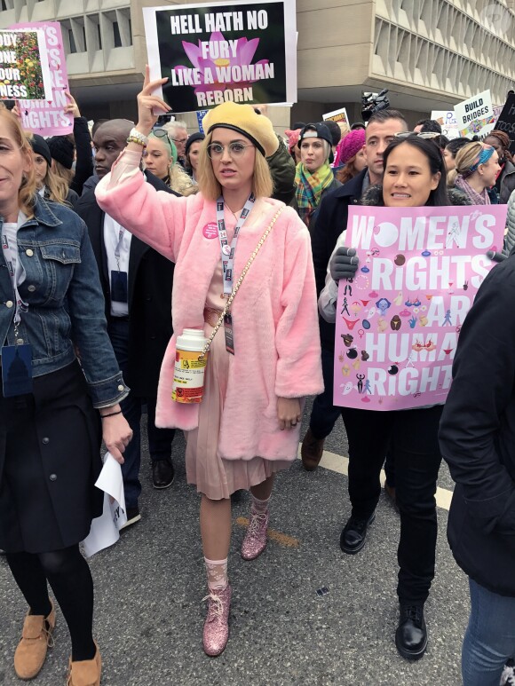 Katy Perry lors de la ‘marche des femmes' contre Trump à Washington, le 21 janvier 2017