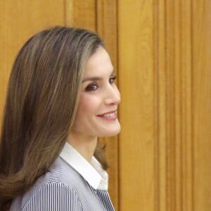 La reine Letizia d'espagne assiste à une audience avec les représentants de la fondation "Vianorte-Laguna" à Madrid le 15 février 2017.