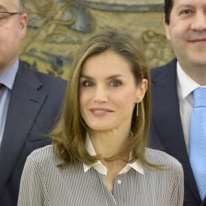 La reine Letizia d'espagne assiste à une audience avec les représentants de la fondation "Vianorte-Laguna" à Madrid le 15 février 2017.