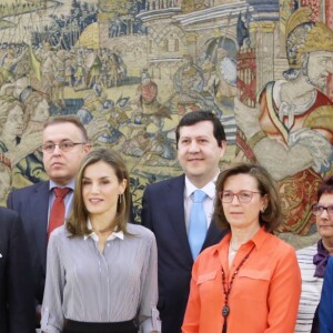 La reine Letizia d'espagne assiste à une audience avec les représentants de la fondation "Vianorte-Laguna" à Madrid le 15 février 2017.