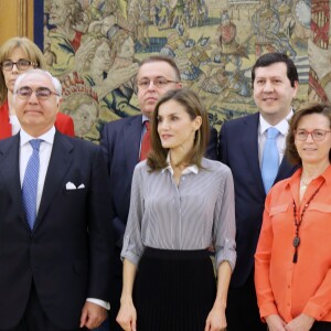 La reine Letizia d'espagne assiste à une audience avec les représentants de la fondation "Vianorte-Laguna" à Madrid le 15 février 2017.