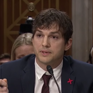 Ashton Kutcher face au Sénat américain, le 15 février 2017. (capture d'écran)