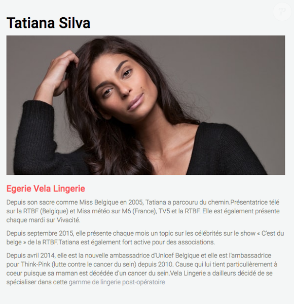 Tatiana Silva, nouvelle Miss météo de TF1, est également ambassadrice de la marque de lingerie Vela. Capture d'écran du site officiel de la marque.