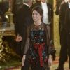 Martina Stoessel, fameuse interprète argentine de Violetta, faisait partie des invités de marque du dîner de gala organisé par le roi Felipe VI et la reine Letizia d'Espagne en l'honneur du président argentin Mauricio Macri et sa femme Juliana Awada au palais royal à Madrid, le 22 février 2017.