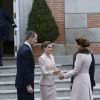 Le roi Felipe VI et la reine Letizia d'Espagne ont reçu le président argentin Mauricio Macri et son épouse Juliana Awada au palais de la Zarzuela lors de leur visite officielle le 22 février 2017, à Madrid.