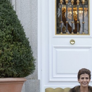 Le roi Felipe VI et la reine Letizia d'Espagne ont reçu le président argentin Mauricio Macri et son épouse Juliana Awada au palais de la Zarzuela lors de leur visite officielle le 22 février 2017, à Madrid.