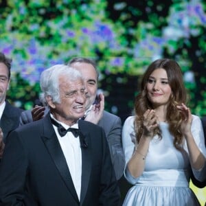 Claude Brasseur, Jean-Paul Rouve, Jean-Paul Belmondo (Smoking Dior, chaussures Carvil) , Alice Pol, Guillaume Gallienne , Françoise Fabian - 42e cérémonie des César à la salle Pleyel à Paris le 24 février 2017. © Olivier Borde / Dominique Jacovides / Bestimage