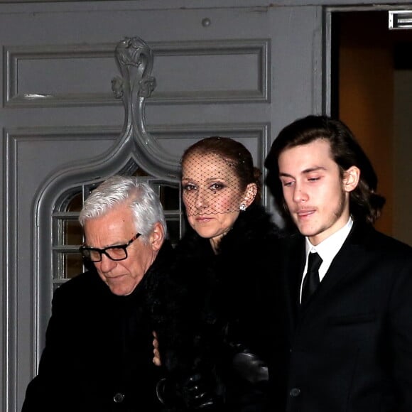 Céline Dion, son fils René-Charles Angélil et son frère Michel Dion - La famille de René Angélil sort de la Basi­lique Notre-Dame de Montréal où tous les anonymes sont venus se recueillir en sa mémoire et présenter leurs condoléances à Céline Dion, la veille de ses funérailles, le 21 janvier 2016. © Dominique Jacovides/Bestimage