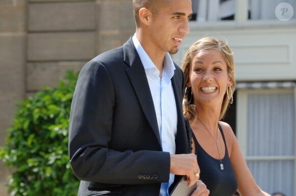 David Trezeguet et sa femme Beatriz (Beatrice) à l'Elysée le 10 juillet 2006 à l'occasion d'un déjeuner offert par le président Jacques Chirac. © Christophe Guibbaud/ABACAPRESS.COM