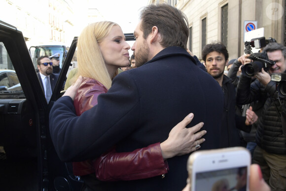 Michelle Hunziker et Tomaso Trussardi au défilé Trussardi à la Fashion Week de Milan le 26 février 2017. © Mario Cartelli/ LaPresse/ABACAPRESS.COM