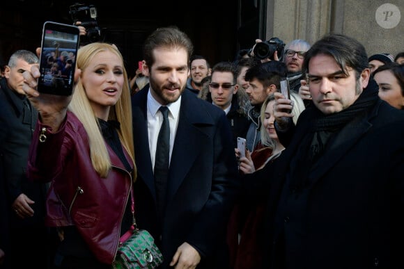 Michelle Hunziker et Tomaso Trussardi au défilé Trussardi à la Fashion Week de Milan le 26 février 2017. © Mario Cartelli/ LaPresse/ABACAPRESS.COM