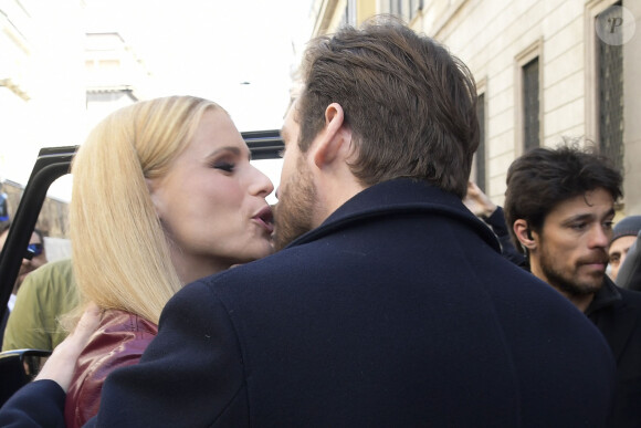 Michelle Hunziker et Tomaso Trussardi au défilé Trussardi à la Fashion Week de Milan le 26 février 2017. © Mario Cartelli/ LaPresse/ABACAPRESS.COM
