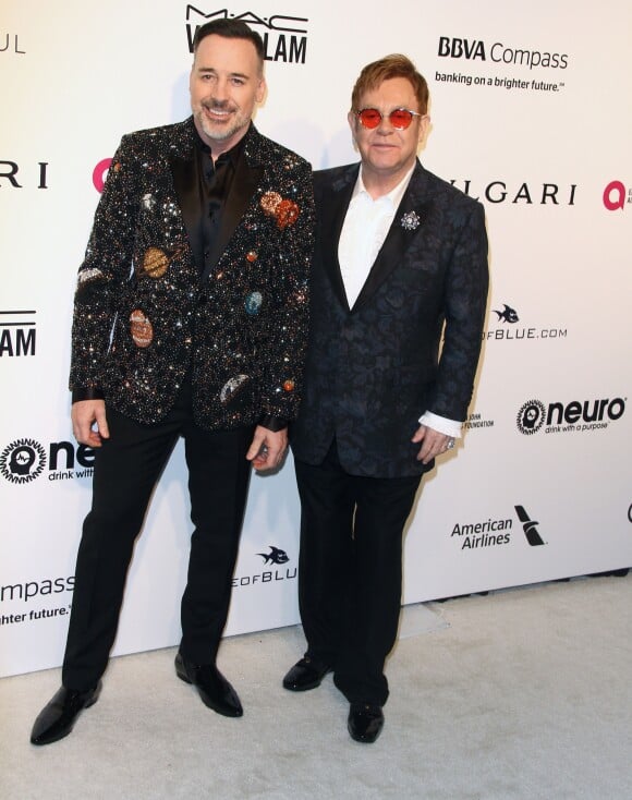 Elton John et son mari David Furnish - Soirée Elton John AIDS Foundation 2017 lors de la 89e cérémonie des Oscars à West Hollywood le 26 février 2017.