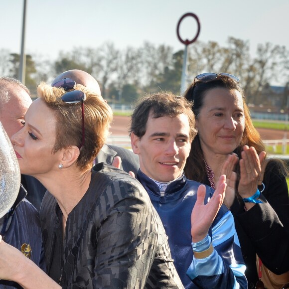 La princesse Charlene de Monaco lors du premier "Charity Mile", une course hippique caritative rebaptisée Prix princesse Charlene de de Monaco, à l'hippodrome de la Côte d'Azur de Cagnes-sur-mer le 25 février 2017 © Michael Alesi / Bestimage