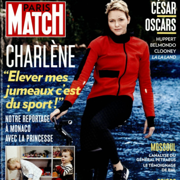 Paris Match, numéro du 2 mars 2017. En couverture, la princesse Charlene de Monaco et ses jumeaux, le prince Jacques et la princesse Gabriella.