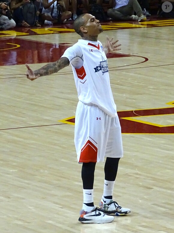 Chris Brown lors d'un match caritatif de basketball à Los Angeles, le 11 septembre 2016.