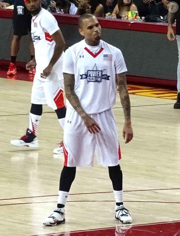 Chris Brown lors d'un match caritatif de basketball à Los Angeles, le 11 septembre 2016.