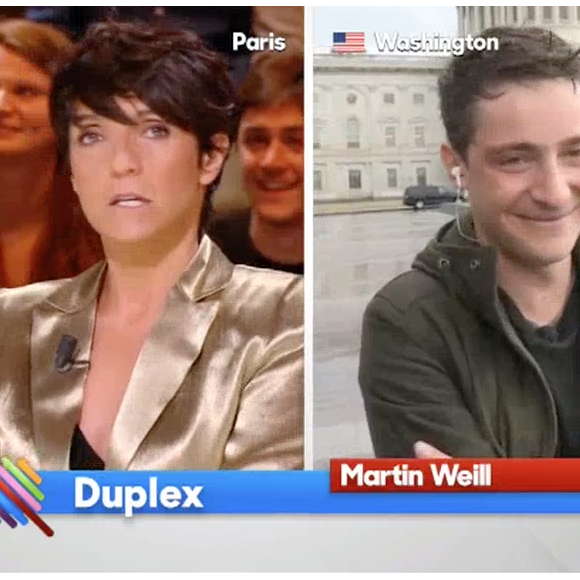 Florence Foresti et son duplex avec Martin Weill dans "Quotidien" sur TMC. Le 1er mars 2017.