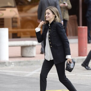 La reine Letizia d'Espagne arrive à la réunion du conseil consultatif de la fondation BBVA à Madrid, Espagne, le 28 février 2017.