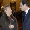 Exclusif - Bernadette Chirac et Francois Hollande - Francois Hollande a élevé la chanteuse et actrice Line Renaud au rang de grand officier de la Légion d'honneur lors d'une cérémonie au palais de l'Elysée à Paris le 21 novembre 2013.