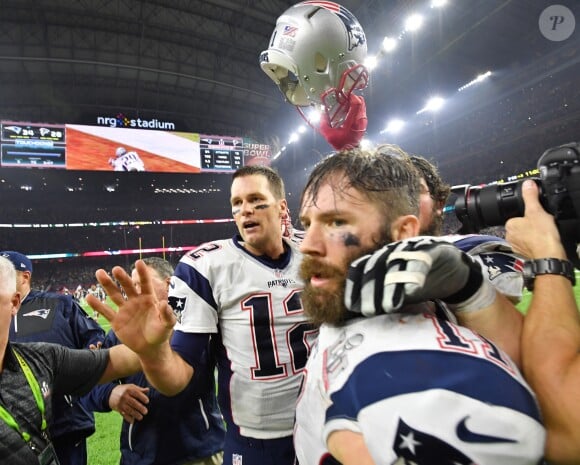 Les joueurs des New England Patriots Tom Brady et Julian Edelman au Super Bowl LI à Houston. Le 5 février 2017.