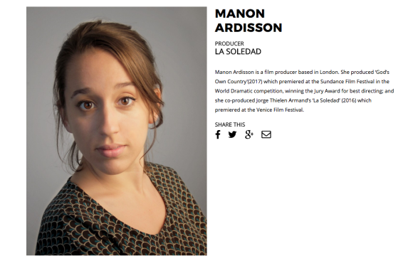 Profil de Manon Ardisson publié sur le site du Festival international du film de Miami en 2016.