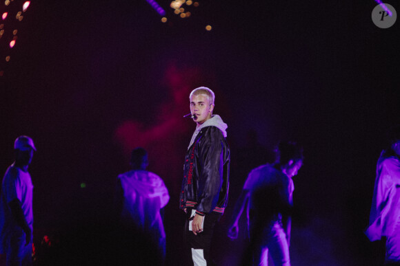 Justin Bieber en concert lors de sa tournée "Purpose Tour" à Sudney, Australie, le 15 mars 2017.