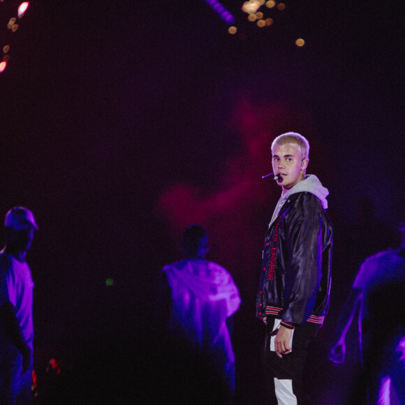 Justin Bieber en concert lors de sa tournée "Purpose Tour" à Sudney, Australie, le 15 mars 2017.