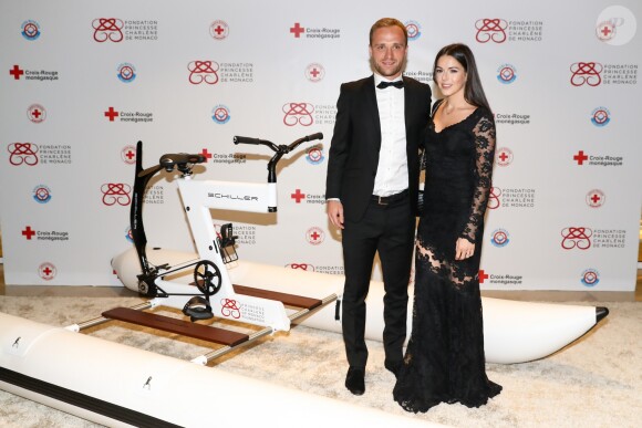 Valère Germain et sa compagne - Dîner de gala "Riviera Water Bike Challenge" au Yacht Club de Monaco le 24 mars 2017. Le "Riviera Water Bike Challenge", la première course relais sur l'eau en son genre, se déroulera le 4 juin 2017. © Olivier Huitel / Pool restreint Monaco / Bestimage
