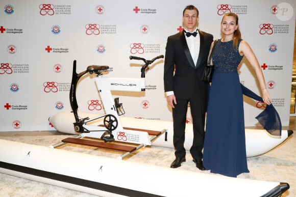 Kevin Crovetto (gymnaste de l'étoile de Monaco) et sa compagne - Dîner de gala "Riviera Water Bike Challenge" au Yacht Club de Monaco le 24 mars 2017. Le "Riviera Water Bike Challenge", la première course relais sur l'eau en son genre, se déroulera le 4 juin 2017. © Olivier Huitel / Pool restreint Monaco / Bestimage
