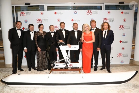Gareth Wittstock (le frère de la princesse C. de Monaco) avec des invités - Dîner de gala "Riviera Water Bike Challenge" au Yacht Club de Monaco le 24 mars 2017. Le "Riviera Water Bike Challenge", la première course relais sur l'eau en son genre, se déroulera le 4 juin 2017. © Olivier Huitel / Pool restreint Monaco / Bestimage