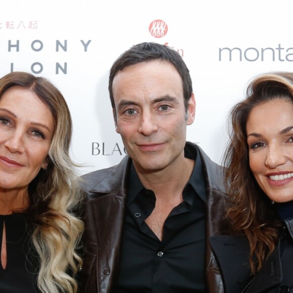 Exclusif - Liliane Jossua (directrice du Montaigne Market), Anthony Delon, Nadia Farès - Lancement de la marque de vêtements de cuir "Anthony Delon 1985" chez Montaigne Market à Paris. Le 7 mars 2017 © Philippe Doignon / Bestimage