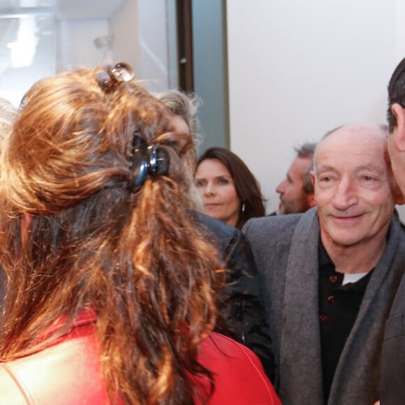 Exclusif - Alain Delon et ses petites filles Loup et Liv Delon - Lancement de la marque de vêtements de cuir "Anthony Delon 1985" chez Montaigne Market à Paris. Le 7 mars 2017 © Philippe Doignon / Bestimage