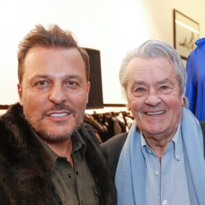 Exclusif - Jean-Roch Pedri et Alain Delon - Lancement de la marque de vêtements de cuir "Anthony Delon 1985" chez Montaigne Market à Paris. Le 7 mars 2017 © Philippe Doignon / Bestimage