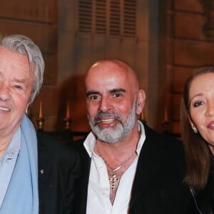 Exclusif - Alain Delon, Gianni Lorenzon et sa femme Pascale Garnier-Cowan - Lancement de la marque de vêtements de cuir "Anthony Delon 1985" chez Montaigne Market à Paris. Le 7 mars 2017 © Philippe Doignon / Bestimage