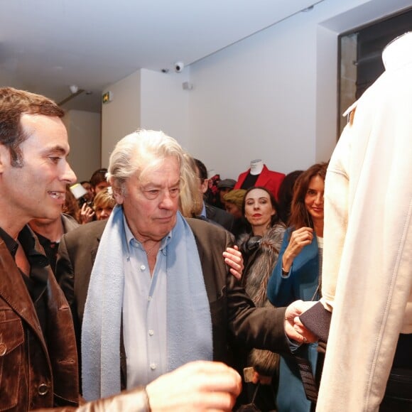 Exclusif - Alain Delon et son fils Anthony Delon - Lancement de la marque de vêtements de cuir "Anthony Delon 1985" chez Montaigne Market à Paris. Le 7 mars 2017 © Philippe Doignon /