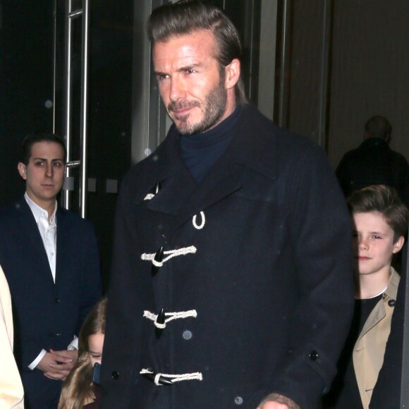Harper et Cruz - David Beckham en famille avec ses enfants à New York le 12 février 2017.