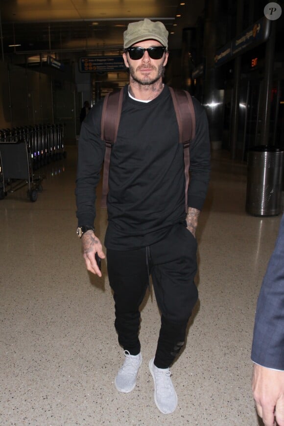 David Beckham arrive à l'aéroport de LAX à Los Angeles, le 2 février 2017.