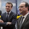 Le ministre de l'économie de l’industrie et du numérique Emmanuel Macron et le président de la République François Hollande lors d'une présentation lors de l'événement "La Nouvelle France industrielle" au palais de l'Elysée à Paris, le 23 mai 2016. © Kamil Zihnioglu/Pool/Bestimage