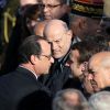 François Hollande et Emmanuel Macron - Cérémonie de dépôt de gerbe sur la tombe du Soldat inconnu à l'Arc de Triomphe par le Président de la République, François Hollande à Paris, le 11 novembre 2014.