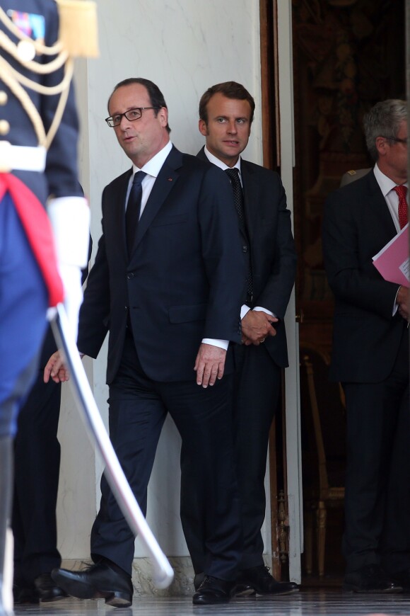 Emmanuel Macron (Ministre de l'économie de l'industrie et du numérique) et François Hollande - Dîner officiel au palais de l'Elysée à Paris le 1er septembre 2014.