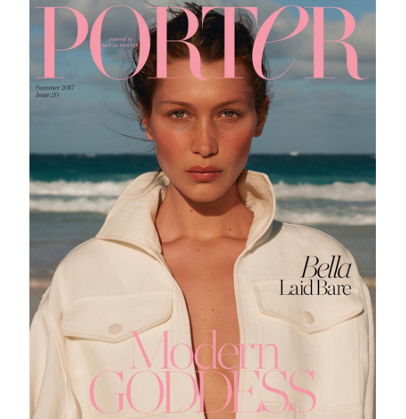 Bella Hadid en couverture du magazine "Porter", avril 2017.