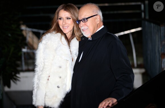 Céline Dion et Rene Angelil quittent leur hotel pour se rendre sur le plateau de l'emission TV "Vivement Dimanche" a Paris. Le 13 novembre 2013.